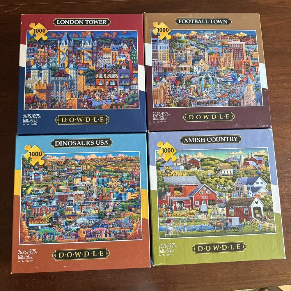 4 Dowdle puzzle 1000pcs Football Twn/London Twr/AmishCo/Dino